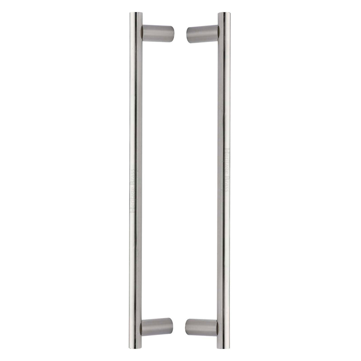 High quality image of the Heritage Brass Back to Back Door Pull Handle Round Bar Design 489mm Satin Nickel Finish
 | Sku. btb2059-489-sn | Discounted prices available from Trade Door Handles