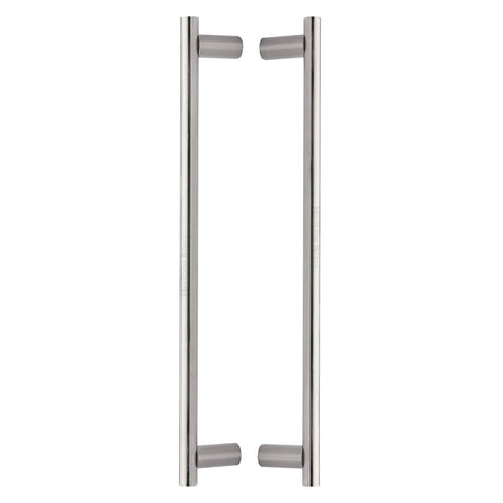 High quality image of the Heritage Brass Back to Back Door Pull Handle Round Bar Design 489mm Satin Nickel Finish
 | Sku. btb2059-489-sn | Discounted prices available from Trade Door Handles