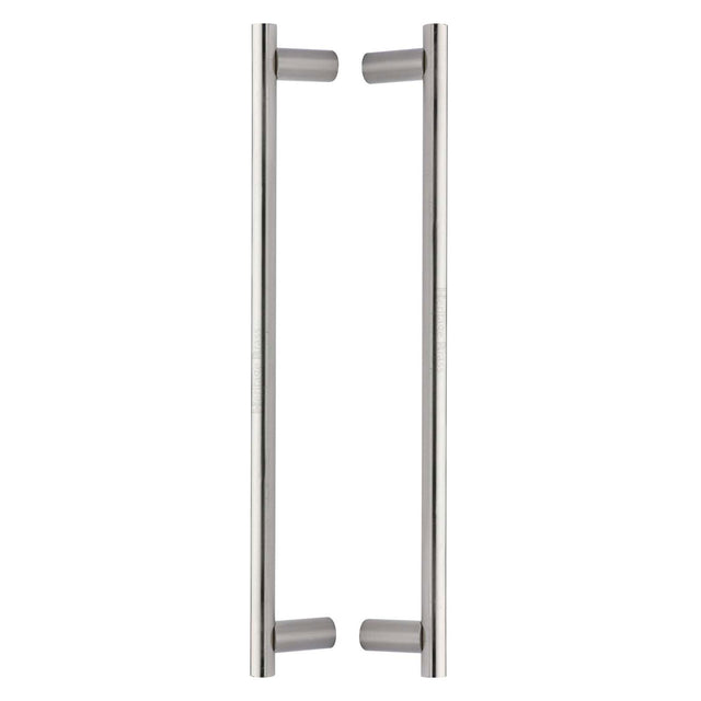High quality image of the Heritage Brass Back to Back Door Pull Handle Round Bar Design 489mm Satin Nickel Finish
 | Sku. btb2059-489-sn | Discounted prices available from Trade Door Handles