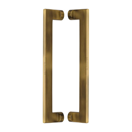 High quality image of the Heritage Brass Back to Back Door Pull Handle Apollo Design 307mm Antique Brass Finish | Sku. btb4150-307-at | Discounted prices available from Trade Door Handles