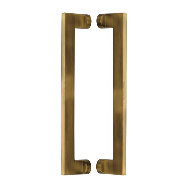 High quality image of the Heritage Brass Back to Back Door Pull Handle Apollo Design 307mm Antique Brass Finish | Sku. btb4150-307-at | Discounted prices available from Trade Door Handles