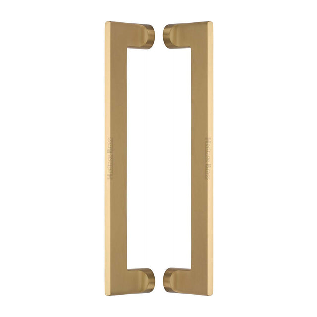 High quality image of the Heritage Brass Back to Back Door Pull Handle Apollo Design 307mm Satin Brass Finish | Sku. btb4150-307-sb | Discounted prices available from Trade Door Handles