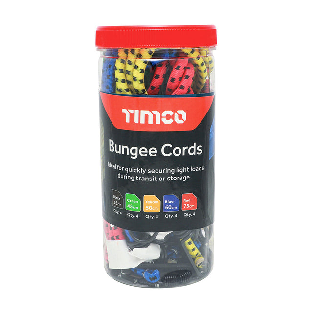 This is an image of Timco - Bungee Cords - Mixed Pack 20pcs (20 Pieces Tube) BUNMIX20