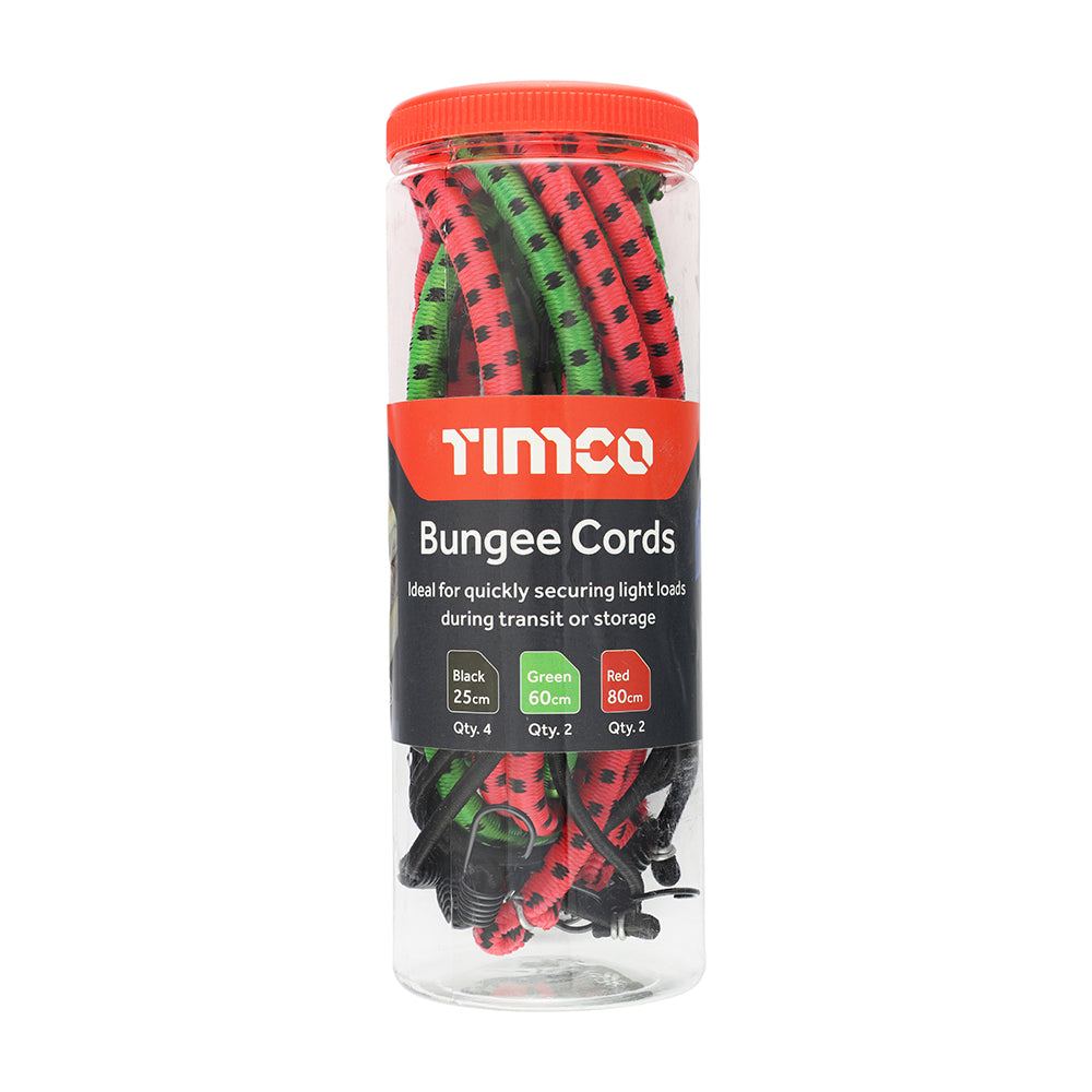 This is an image of Timco - Bungee Cords - Mixed Pack 8pcs (8 Pieces Tube) BUNMIX8