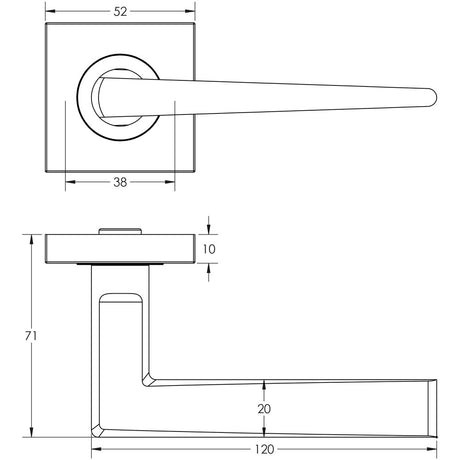 Technical drawing of of Burlington - Mayfair Door Handle on Square Plain Rose Satin Nickel Sku. BUR10KIT318