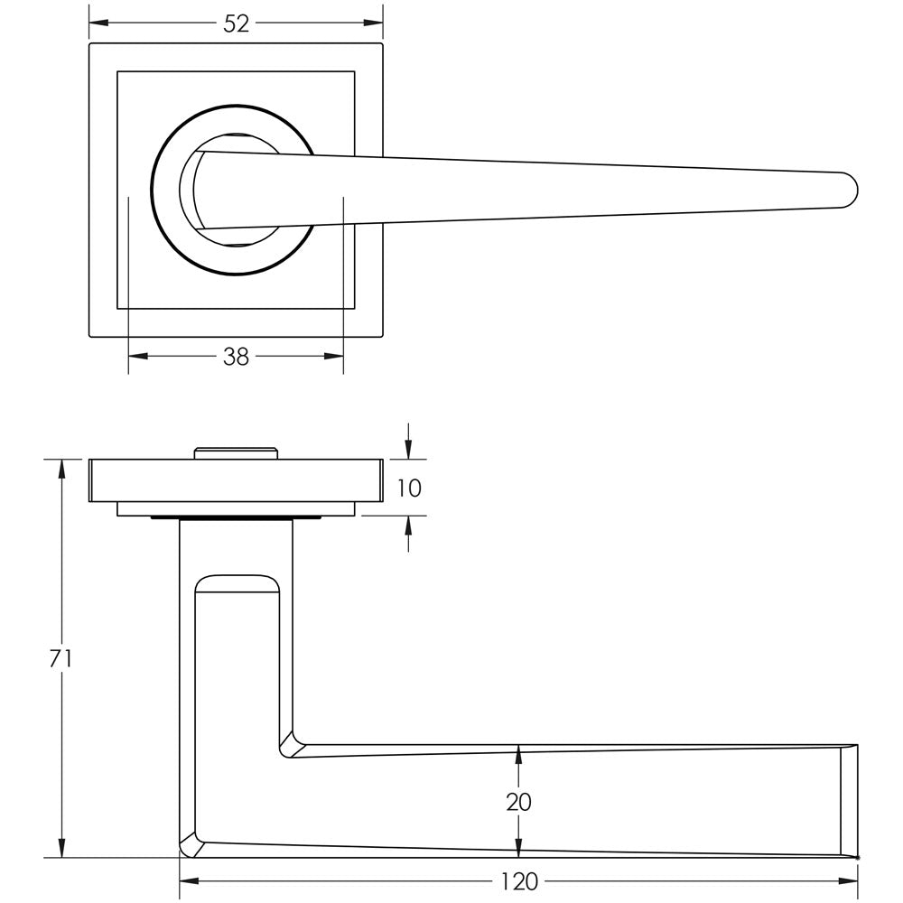 Technical drawing of of Burlington - Mayfair Door Handle on Square Stepped Rose Dark Bronze Sku. BUR10KIT85