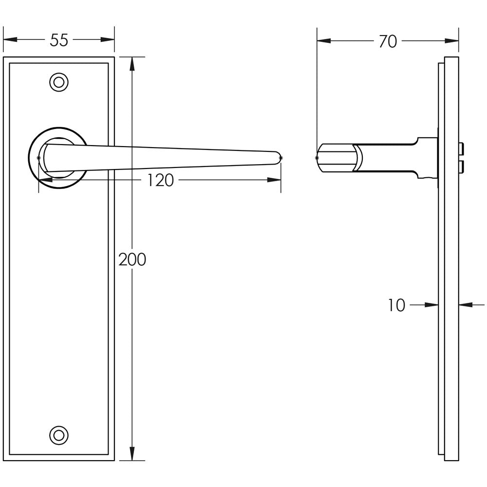 Technical drawing of of Burlington - Mayfair Door Handle Latch Backplate Satin Nickel Sku. BUR10KIT320