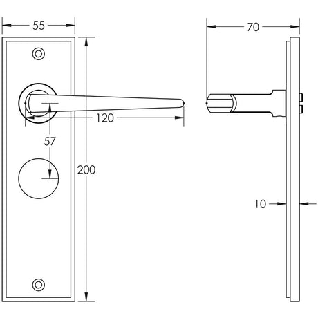 Technical drawing of of Burlington - Mayfair Door Handle Bathroom Backplate Satin Nickel Sku. BUR10KIT322