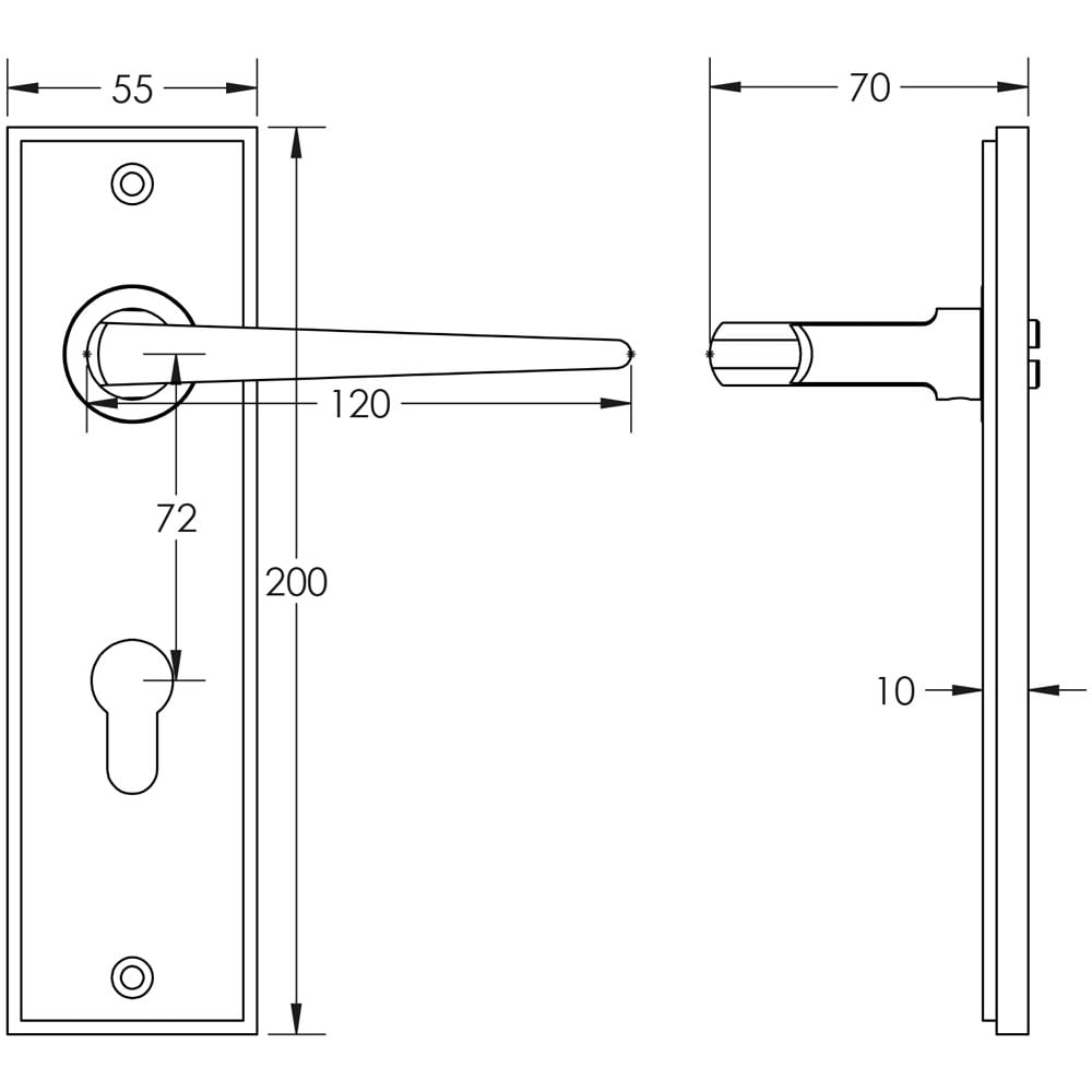 Technical drawing of of Burlington - Mayfair Door Handle Din Euro Backplate Polished Nickel Sku. BUR10KIT168
