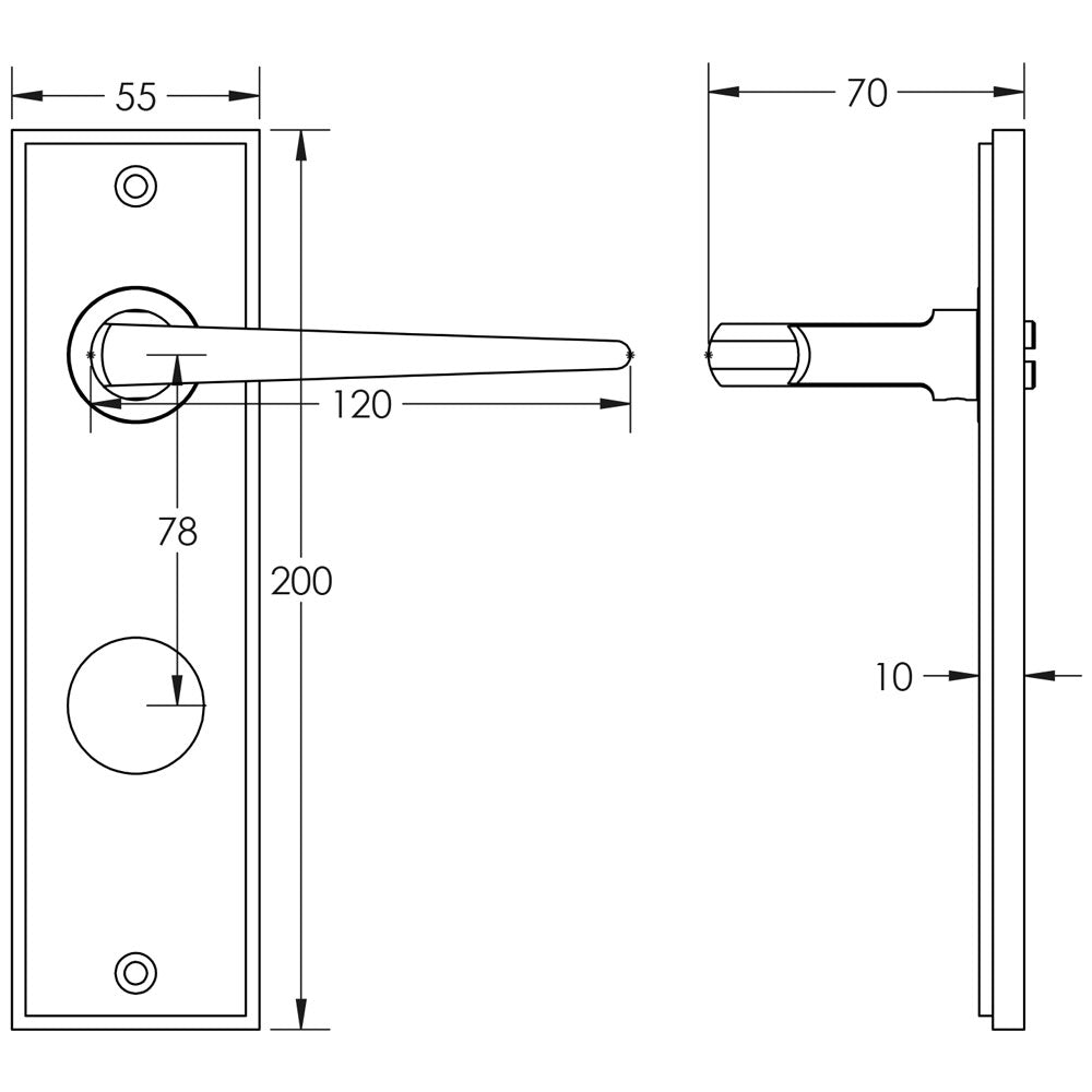 Technical drawing of of Burlington - Mayfair Door Handle Din Bathroom Backplate Antique Brass Sku. BUR10KIT13