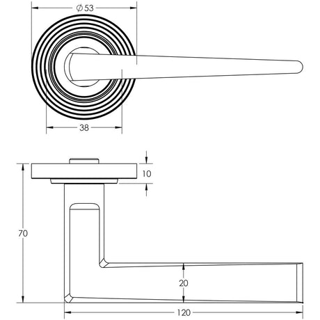 Technical drawing of of Burlington - Mayfair Door Handle on Reeded Rose Polished Nickel Sku. BUR10KIT160
