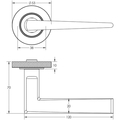 Technical drawing of of Burlington - Mayfair Door Handle on Knurled Rose Antique Brass Sku. BUR10KIT5
