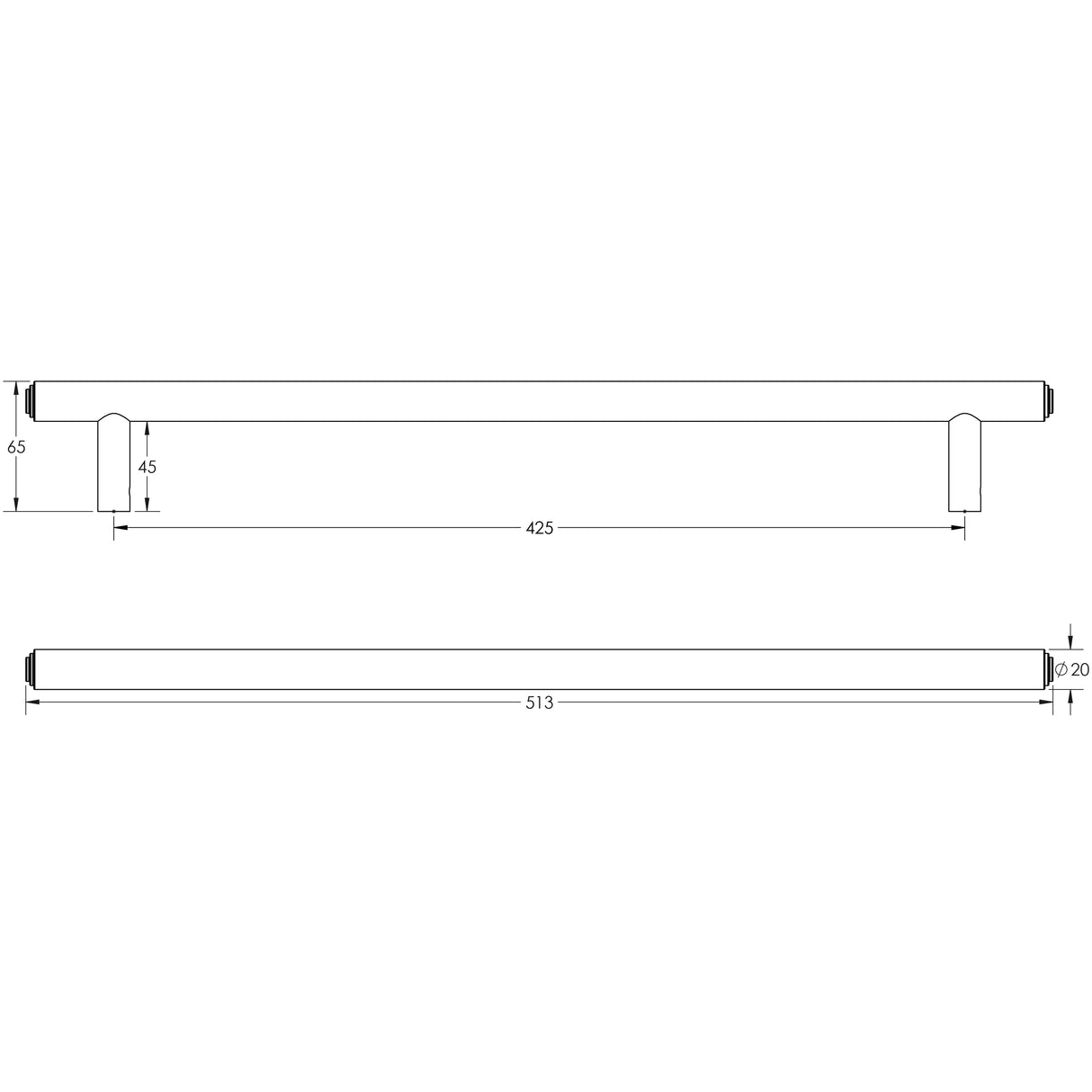 Technical drawing of of Burlington - Belgrave Pull Handles 425 X 20mm Bolt Through Polished Nickel Sku. BUR1000PN