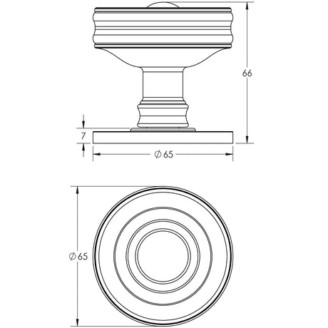 Technical drawing of of Burlington - Bloomsbury Mortice Door Knob Satin Nickel Sku. BUR101SN