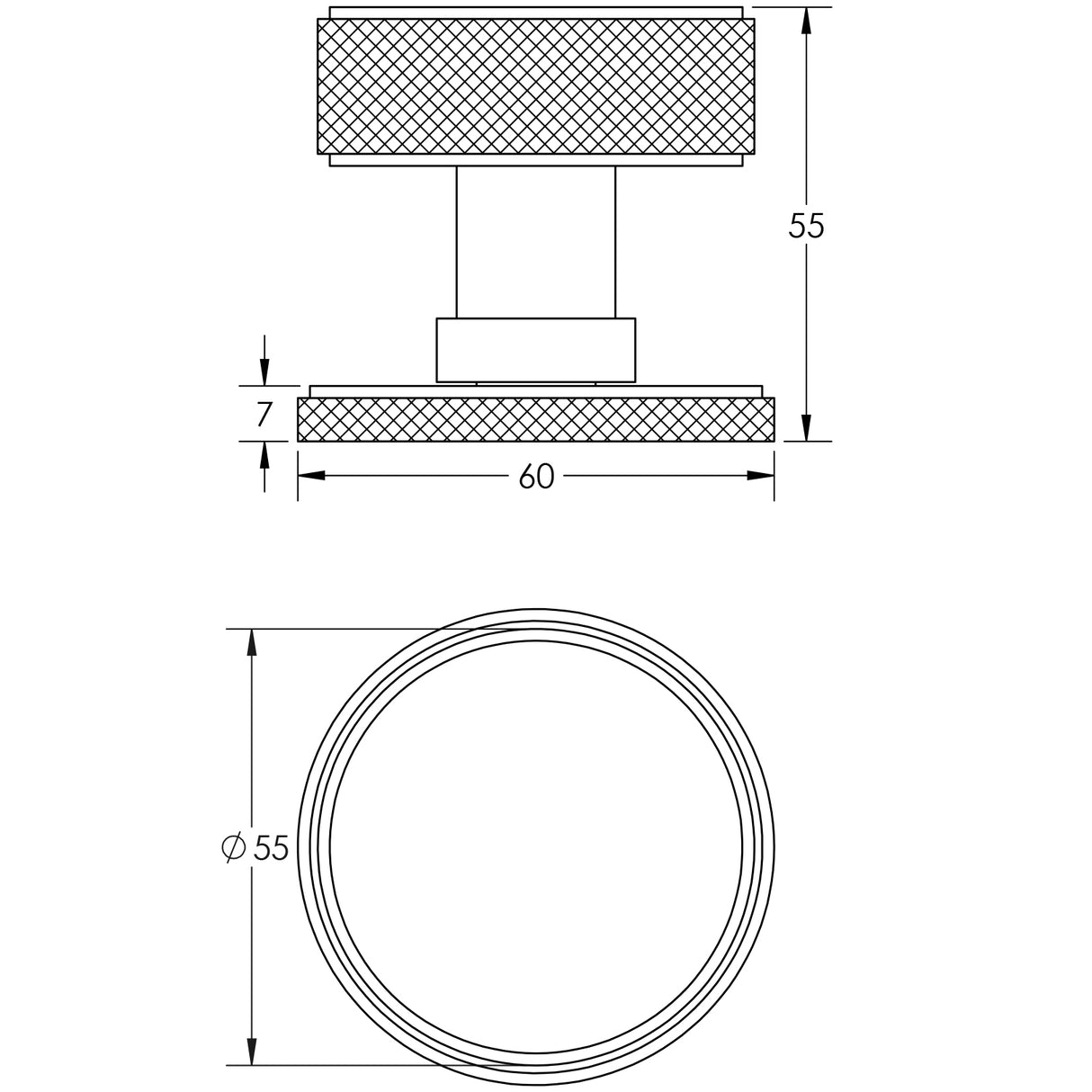 Technical drawing of of Burlington - Westbourne Mortice Door Knob Satin Brass Sku. BUR102SB