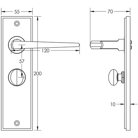 Technical drawing of of Burlington - Mayfair Door Handle Bathroom Backplate Satin Nickel & Turn & Release Sku. BUR-10SN-453SN-80SN