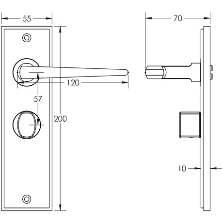 Technical drawing of of Burlington - Mayfair Door Handle Bathroom Backplate Antique Brass & Turn & Release Sku. BUR-10AB-453AB-81AB