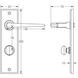 Technical drawing of of Burlington - Mayfair Door Handle Din Bathroom Backplate Polished Nickel & Turn & Release Sku. BUR-10PN-456PN-80PN