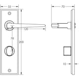 Technical drawing of of Burlington - Mayfair Door Handle Din Bathroom Backplate Antique Brass & Turn & Release Sku. BUR-10AB-456AB-81AB