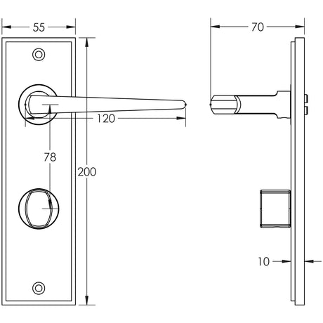 Technical drawing of of Burlington - Mayfair Door Handle Din Bathroom Backplate Dark Bronze & Turn & Release Sku. BUR-10DB-456DB-81DB
