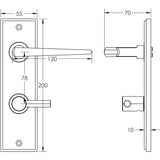 Technical drawing of of Burlington - Mayfair Door Handle Din Bathroom Backplate Antique Brass & Turn & Release Sku. BUR-10AB-456AB-82AB