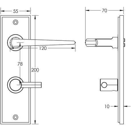 Technical drawing of of Burlington - Mayfair Door Handle Din Bathroom Backplate Polished Nickel & Turn & Release Sku. BUR-10PN-456PN-82PN