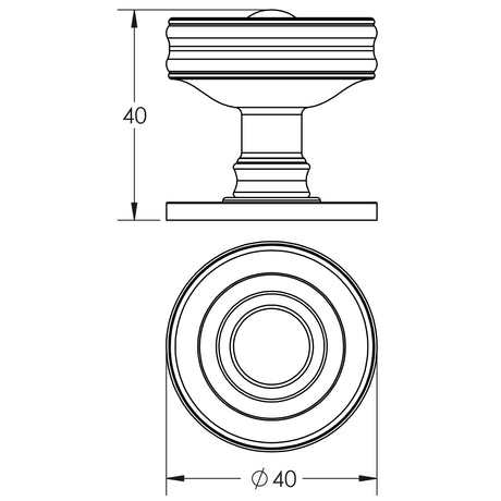 Technical drawing of of Burlington - Bloomsbury Cupboard Knobs Antique Brass Sku. BUR111AB