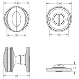 Technical drawing of of Burlington - 40mm Turn & Release Polished Nickel Sku. BUR120PN