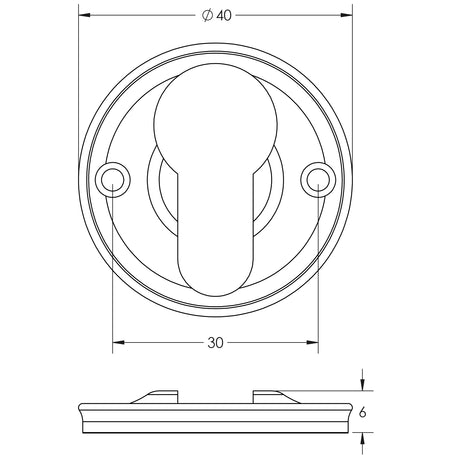 Technical drawing of of Burlington - 40mm Euro Profile Escutcheon 40MM Satin Nickel Sku. BUR122SN