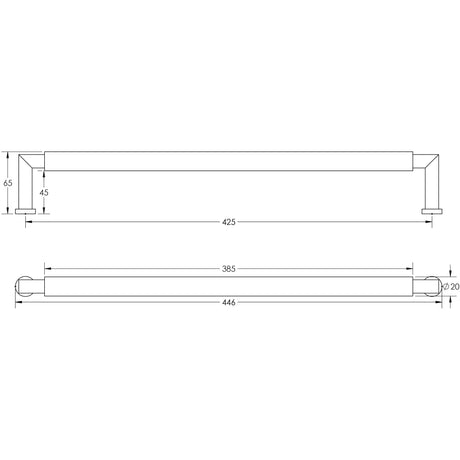 Technical drawing of of Burlington - Westminster Pull Handles 425 X 20mm Bolt Through Dark Bronze Sku. BUR130DB