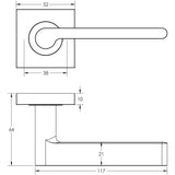 Technical drawing of of Burlington - Fitzrovia Door Handles Square Plain Rose Antique Brass Sku. BUR15KIT6