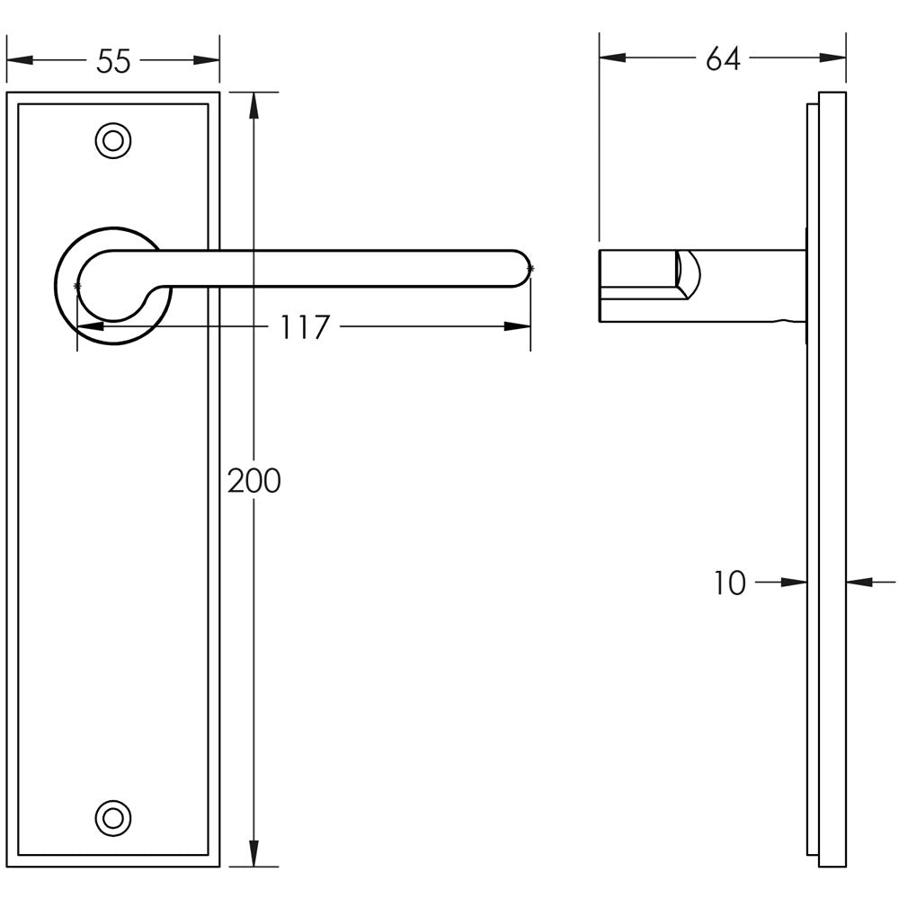 Technical drawing of of Burlington - Fitzrovia Door Handle Latch Backplate Dark Bronze Sku. BUR15KIT86