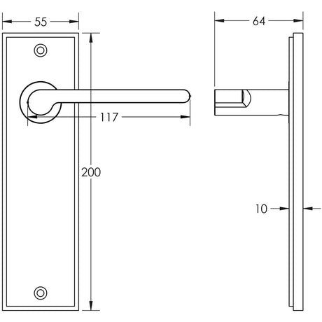Technical drawing of of Burlington - Fitzrovia Door Handle Latch Backplate Satin Brass Sku. BUR15KIT242