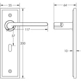 Technical drawing of of Burlington - Fitzrovia Door Handle Lock Backplate Satin Nickel Sku. BUR15KIT321