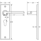 Technical drawing of of Burlington - Fitzrovia Door Handle Euro Backplate Polished Nickel Sku. BUR15KIT167