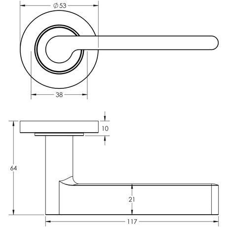 Technical drawing of of Burlington - Fitzrovia Door Handles Plain Rose Polished Nickel Sku. BUR15KIT157