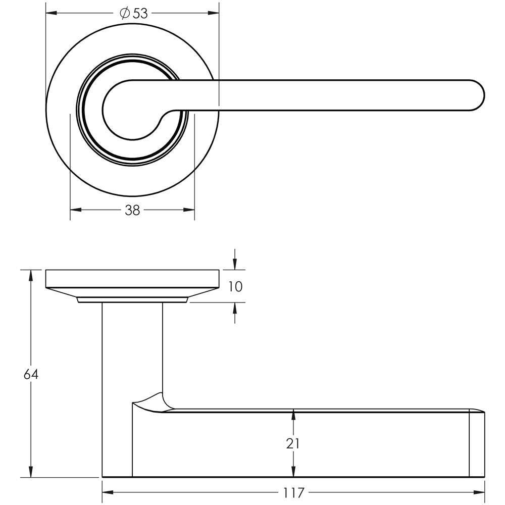 Technical drawing of of Burlington - Fitzrovia Door Handles Chamfered Rose Dark Bronze Sku. BUR15KIT80
