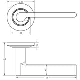 Technical drawing of of Burlington - Fitzrovia Door Handles Chamfered Rose Satin Nickel Sku. BUR15KIT314