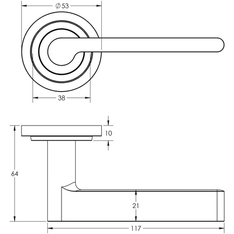 Technical drawing of of Burlington - Fitzrovia Door Handles Stepped Rose Satin Brass Sku. BUR15KIT237