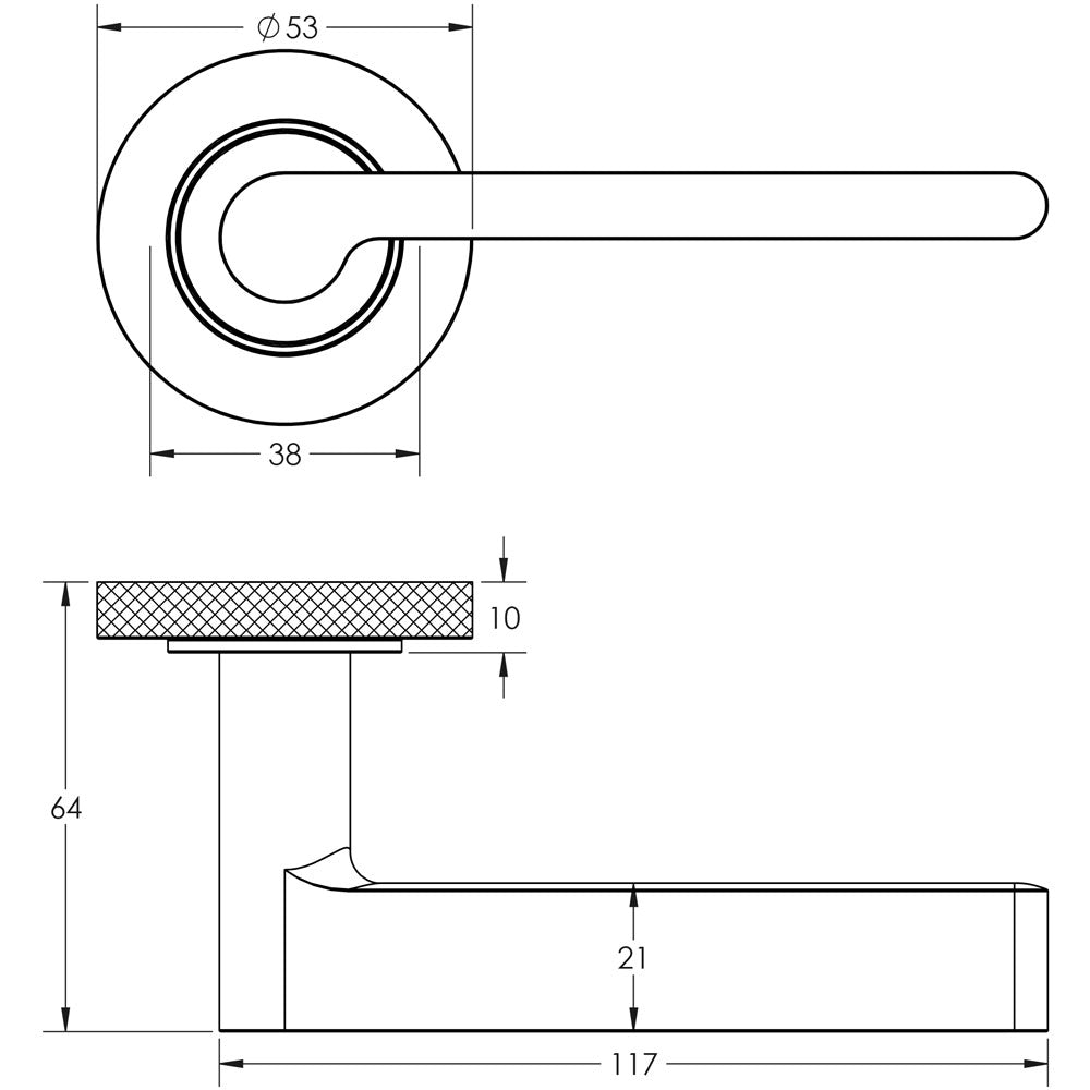 Technical drawing of of Burlington - Fitzrovia Door Handles Knurled Rose Dark Bronze Sku. BUR15KIT83