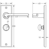 Technical drawing of of Burlington - Fitzrovia Door Handle Bathroom Backplate Polished Nickel & Turn & Release Sku. BUR-15PN-453PN-80PN