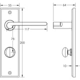 Technical drawing of of Burlington - Fitzrovia Door Handle Din Bathroom Backplate Polished Nickel & Turn & Release Sku. BUR-15PN-456PN-80PN