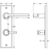 Technical drawing of of Burlington - Fitzrovia Door Handle Din Bathroom Backplate Satin Brass & Turn & Release Sku. BUR-15SB-456SB-82SB