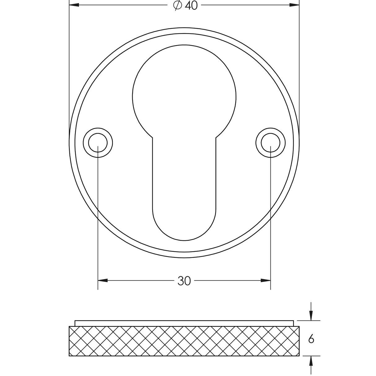 Technical drawing of of Burlington - Westbourne Knurled Euro Profile Escutcheon Satin Nickel Sku. BUR181MB
