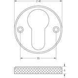 Technical drawing of of Burlington - Westbourne Knurled Euro Profile Escutcheon Satin Nickel Sku. BUR181MB