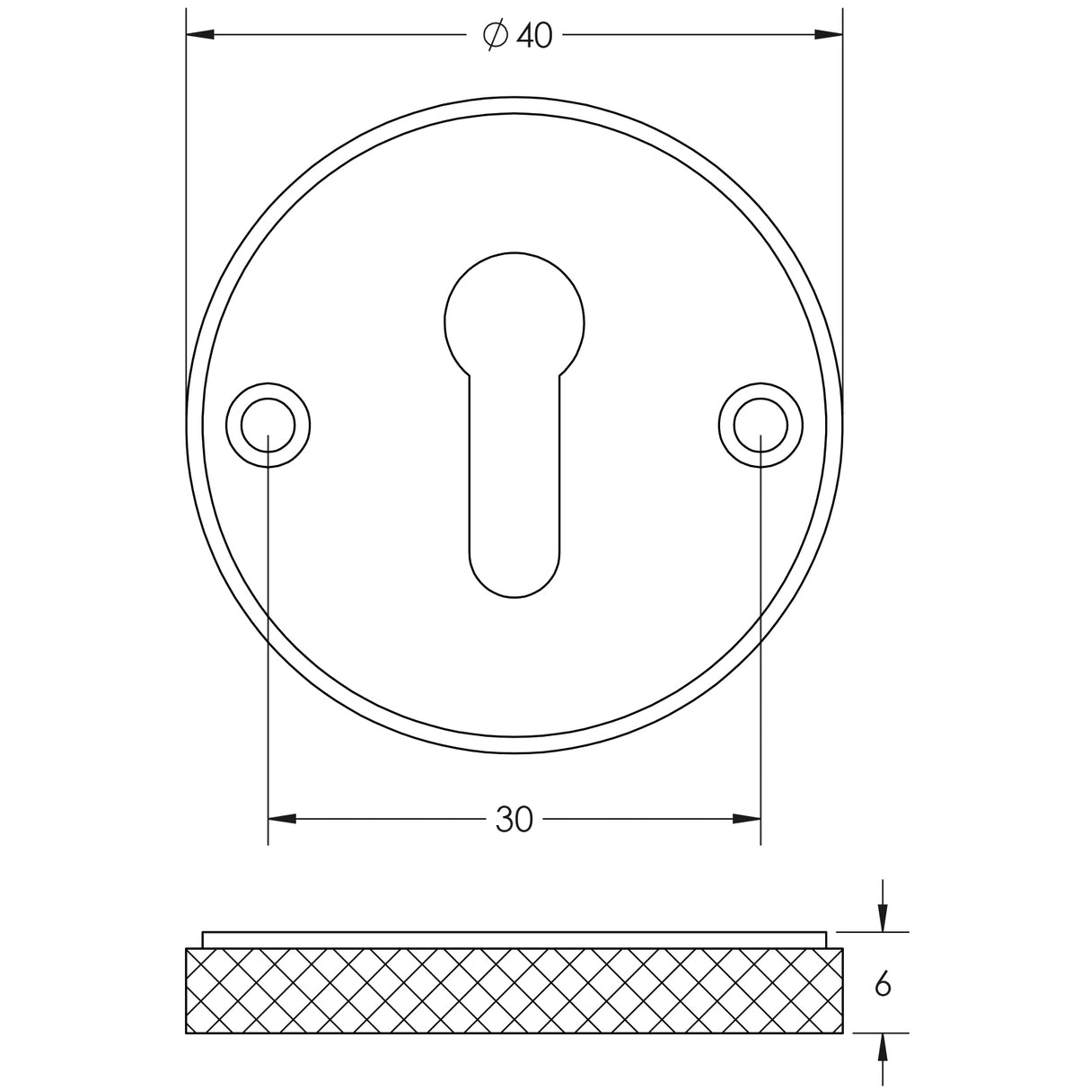 Technical drawing of of Burlington - Westbourne Knurled Standard Keyway Escutcheon Black Sku. BUR182MB