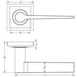 Technical drawing of of Burlington - Knightsbridge Door Handle on Square Stepped Rose Polished Nickel Sku. BUR20KIT163