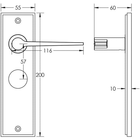 Technical drawing of of Burlington - Knightbridge Door Handle Bathroom Backplate Antique Brass Sku. BUR20KIT10