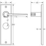 Technical drawing of of Burlington - Knightbridge Door Handle Bathroom Backplate Polished Nickel Sku. BUR20KIT166