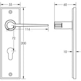 Technical drawing of of Burlington - Knightbridge Door Handle Din Euro Backplate Antique Brass Sku. BUR20KIT12